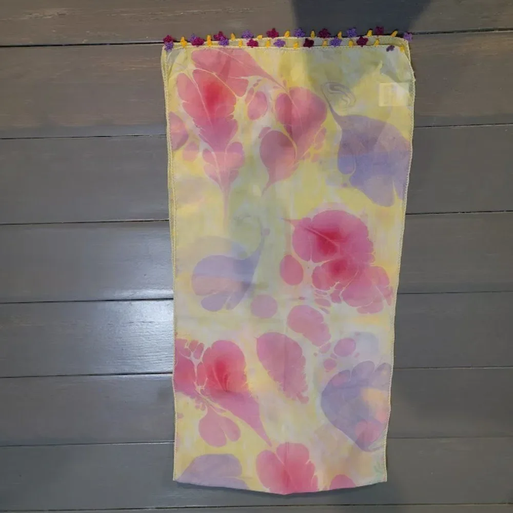 Furla Women's Pink & Yellow 100% Silk Beautiful Scarf Size 42 L X  11W I…
